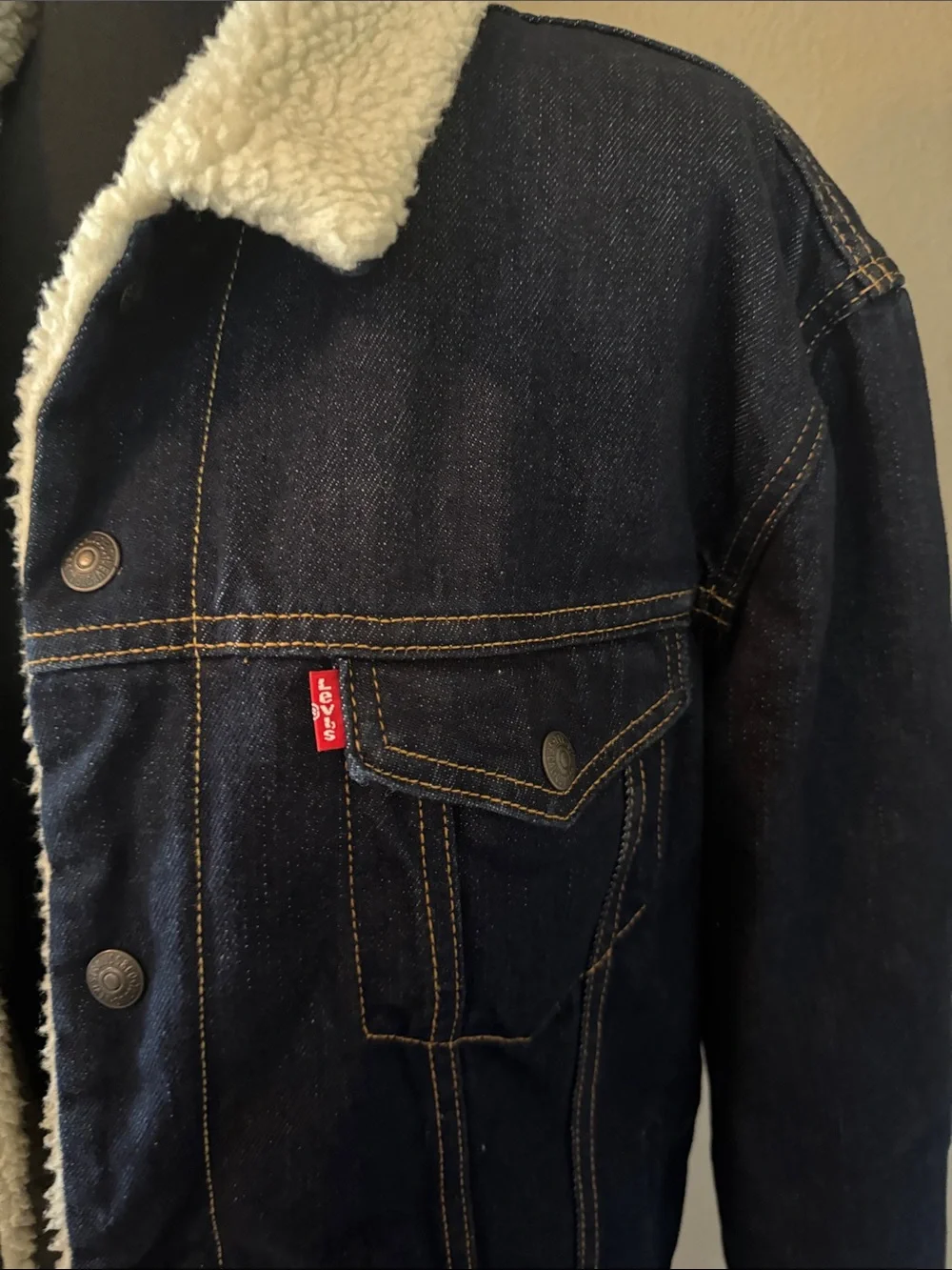 Levi's Dark Blue Denim Sherpa-Lined Pea Coat